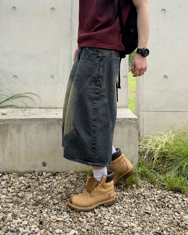 Rond Curved Washed Bermuda Denim