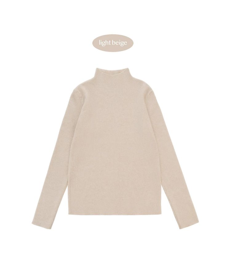 HALF-NECK KNIT TOP (Light beige)