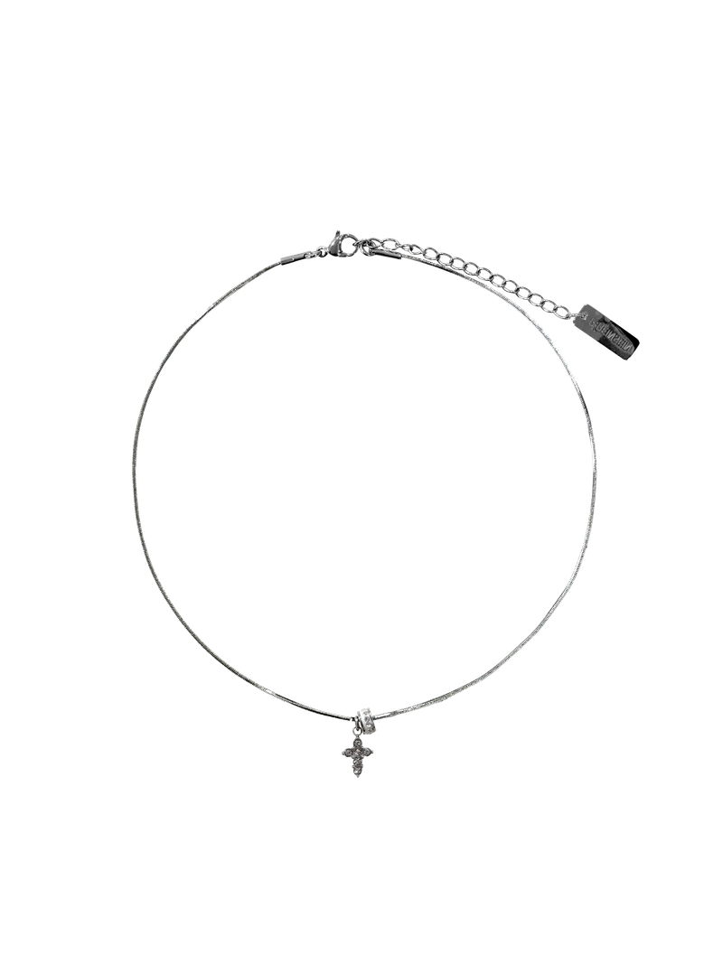 Snake chain] cubic cross ring necklace