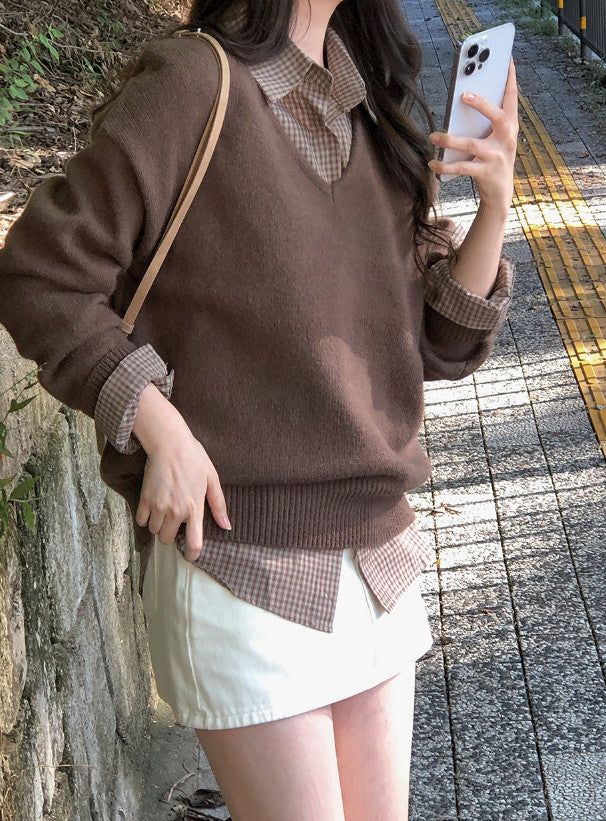 #Soft Wool V-neck Loose Fit Knit (6color)