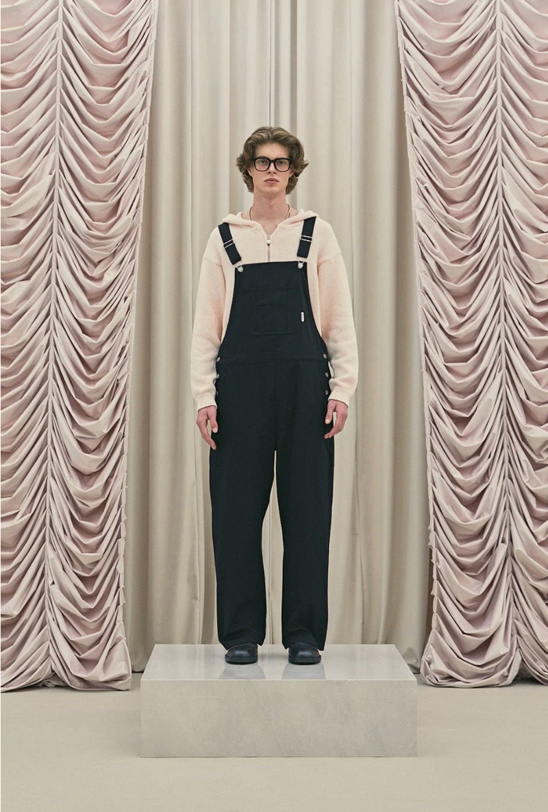 Frill baggy overalls - black