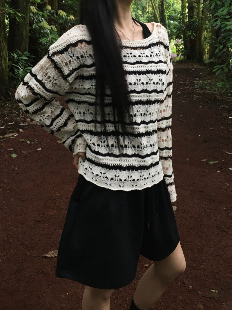Ash boat neck striped mesh knit (5c)