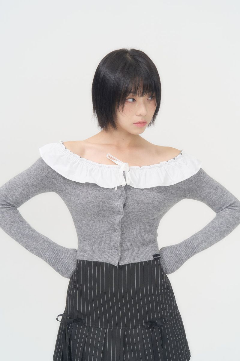 FRILL CROP CARDIGAN (CHARCOAL)