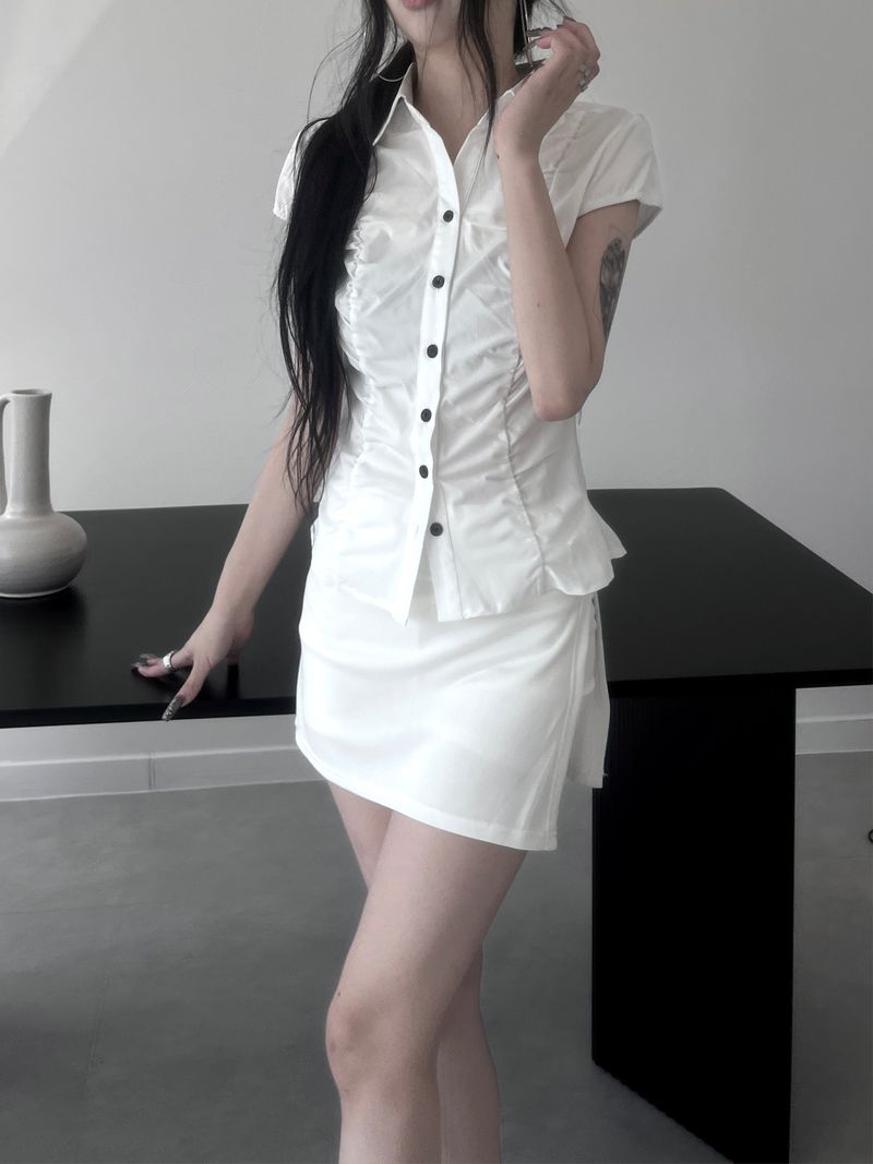 shirring white blouse