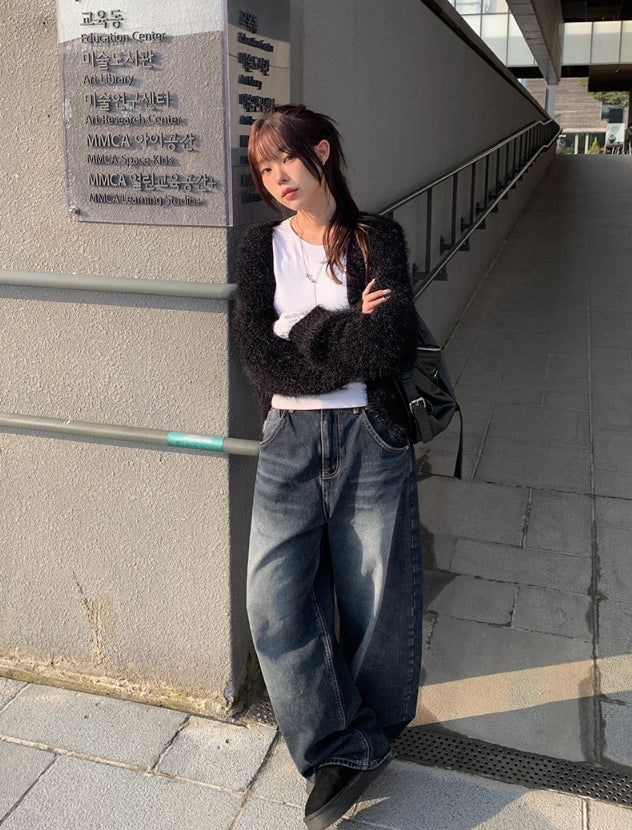 Bowling Hem Snap Wide Washing Denim Pants