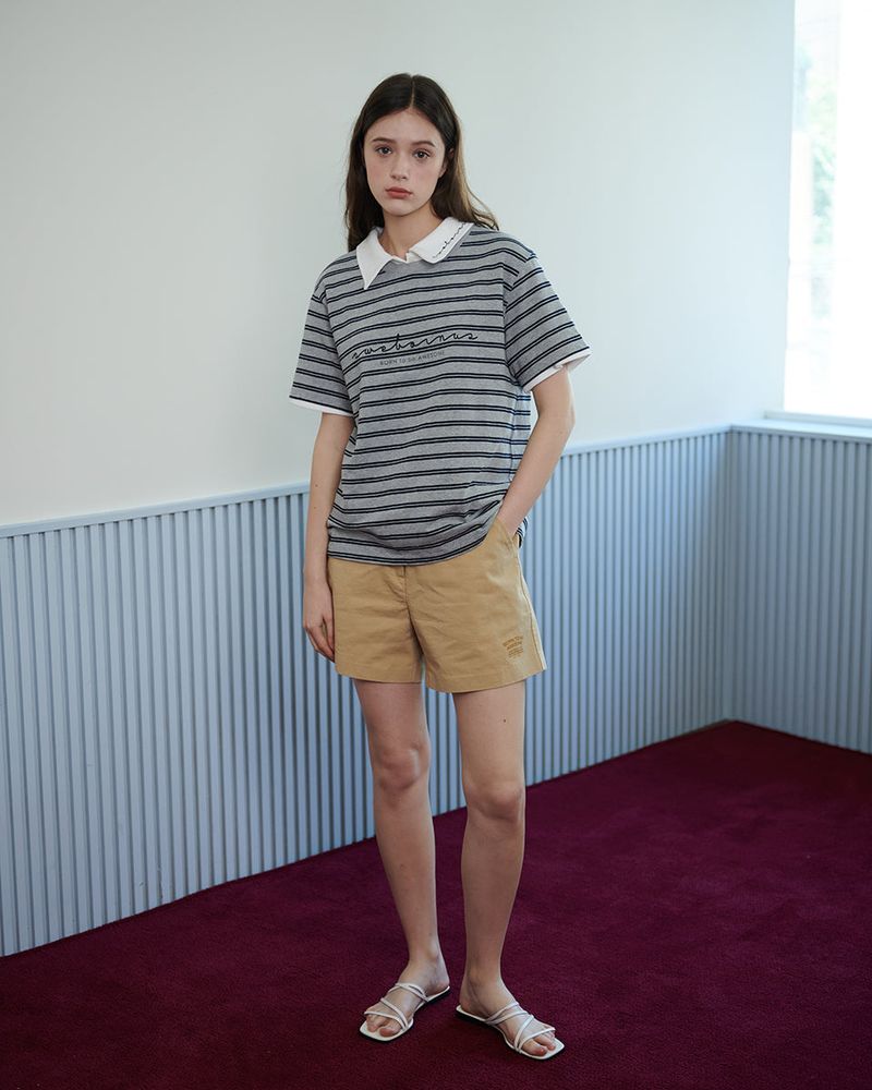 STRIPE LOGO T-SHIRT [GRAY]