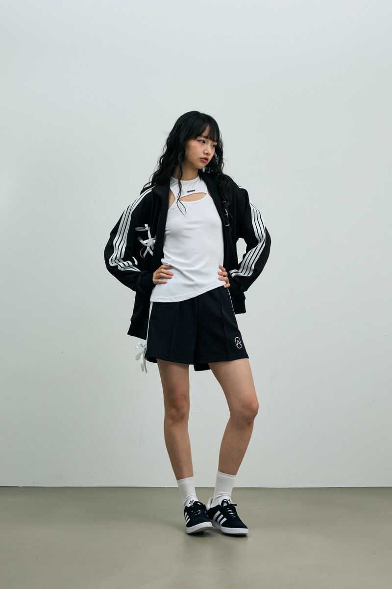 RIBBON JERSEY TRACK SHORTS PANTS / BLACK