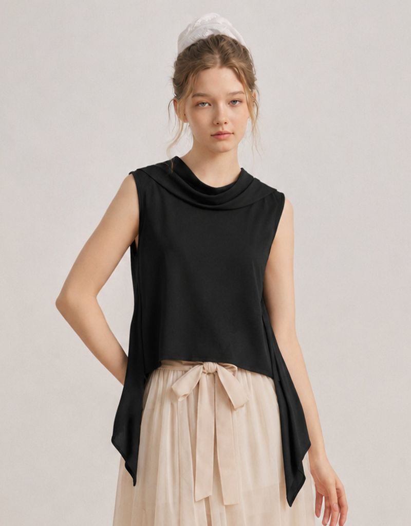 TWEEDY-A（ツウィーディア）の「Aveline Cowl Neck Drape Sleeveless Blouse Black（Tops）」