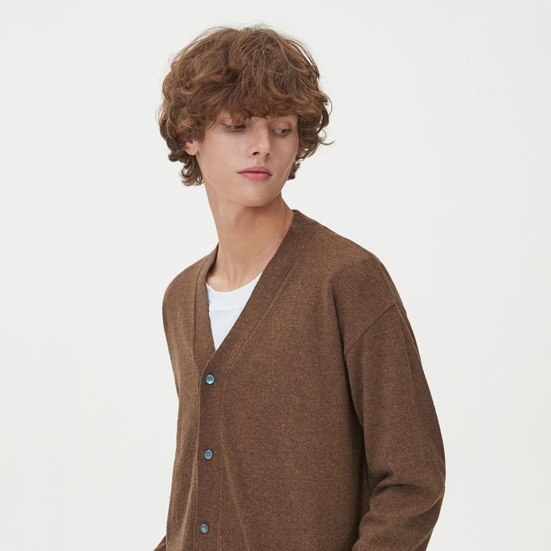 LAMBSWOOL V NECK CARDIGAN_BROWN