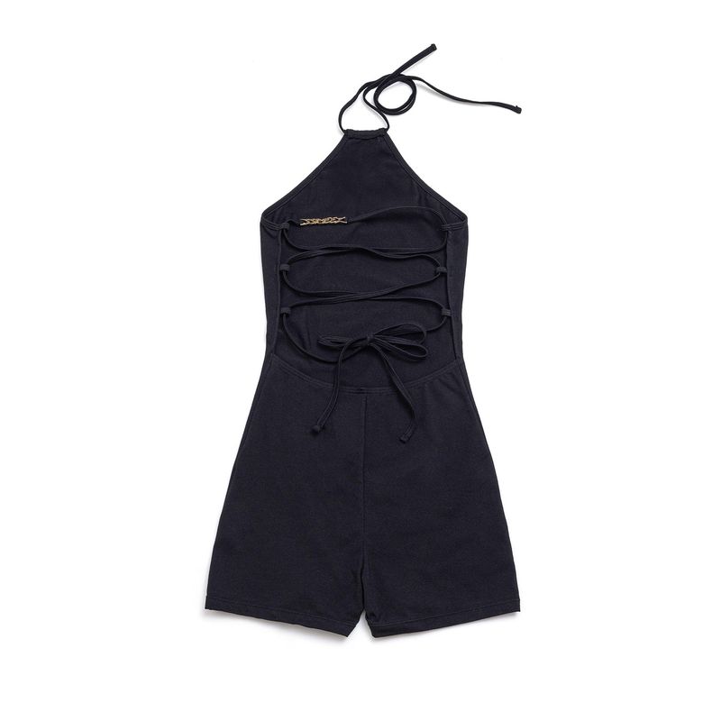 Halterneck Back Point Bodysuit(Black)