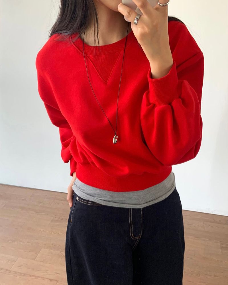 Burnt Overfit Balloon Crop Sweatshirts 4C