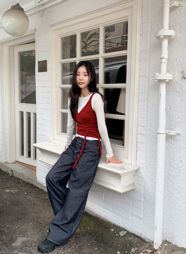 Non-Fade Back Line Wide Denim Pants