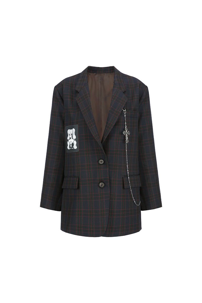 0 6 wool check cross jacket