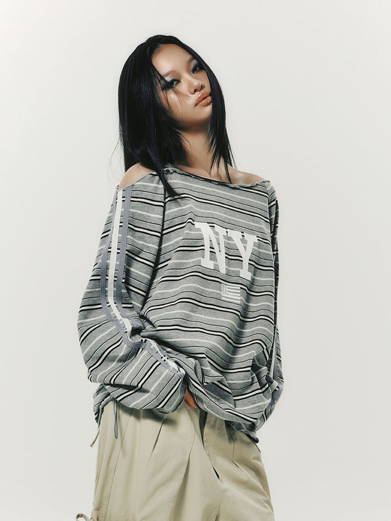 STRING OFF SHOULDER L/S GREY