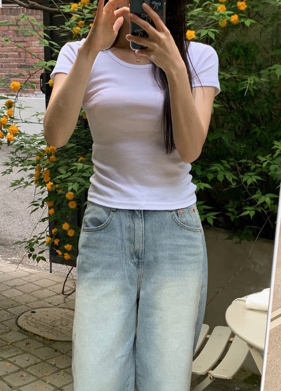 Light Blue Washing Wide Denim Pants