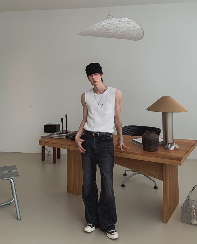 Rivet Pocket Ribbed Sleeveless