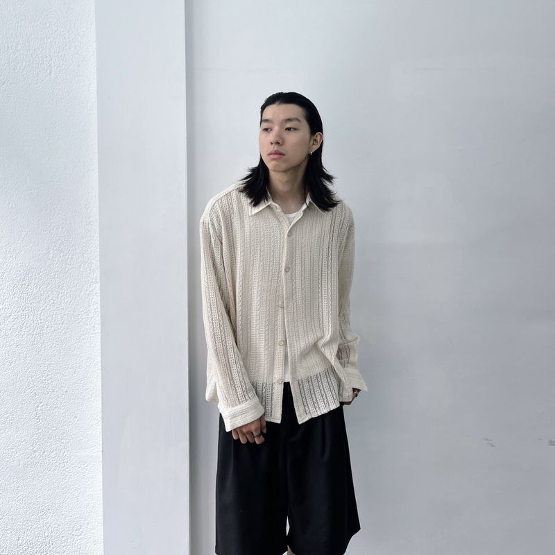 Striped Lace Long-Sleeve Shirt