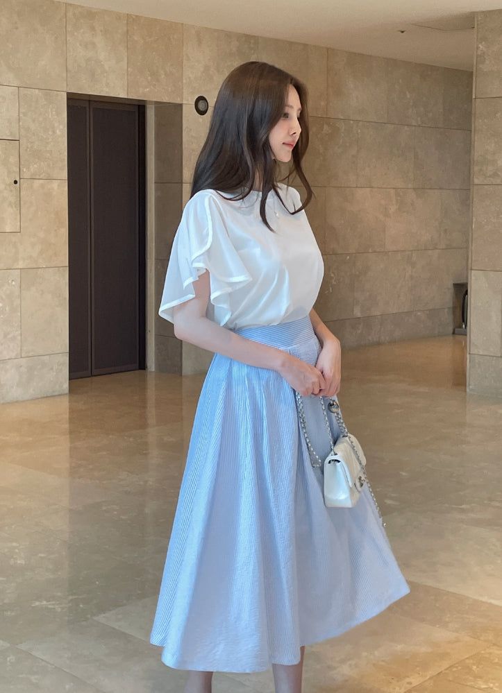 Eshuang Round Neck Chiffon Winged T-Blouse