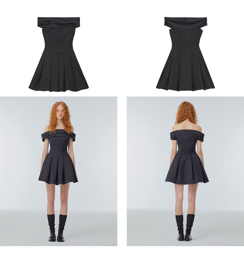 Off-the-shoulder flared mini dress