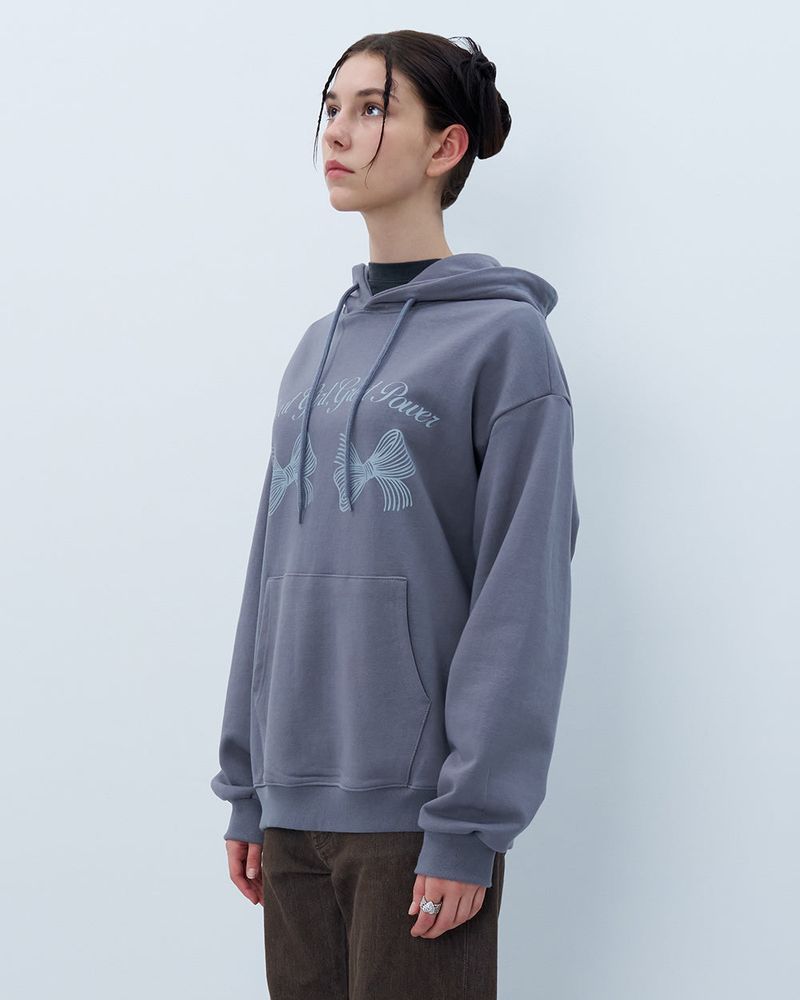 TWIN RIBBON HOODIE-GRAY