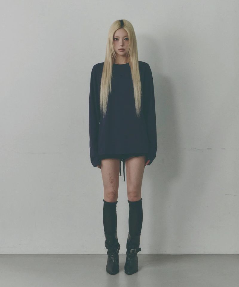 Button Roll-Up Loose-Fit Long Sleeve [Navy]