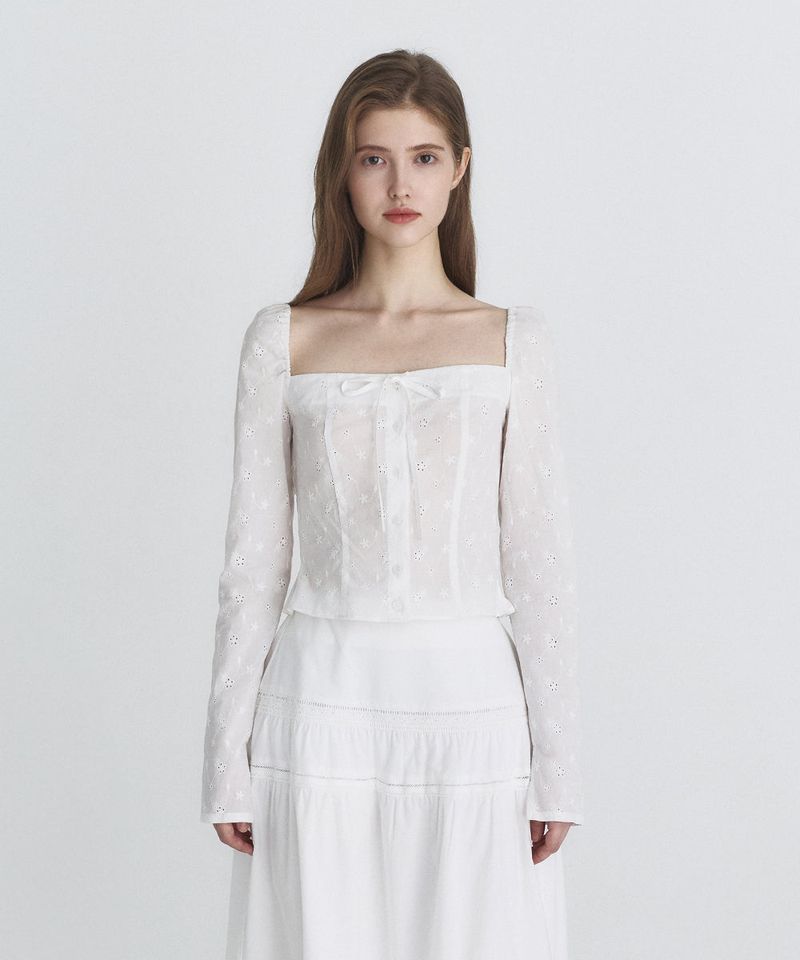 Not your rose（ノットユアローズ）の「Ribbon square blouse (Ivory)（Tops）」