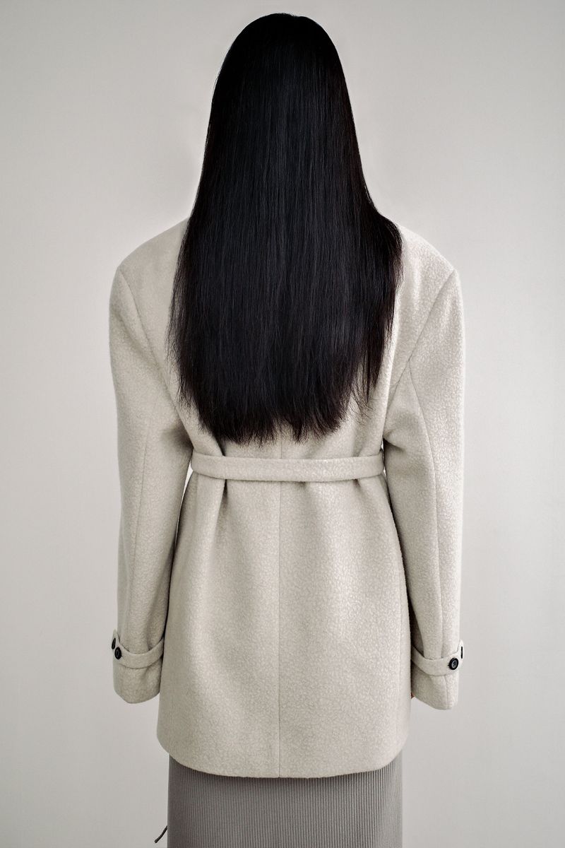 Fuzzy heavy wool coat, Light grey