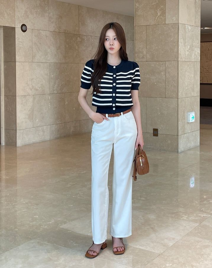 Bully Herringbone Cotton Banding Wide Pants