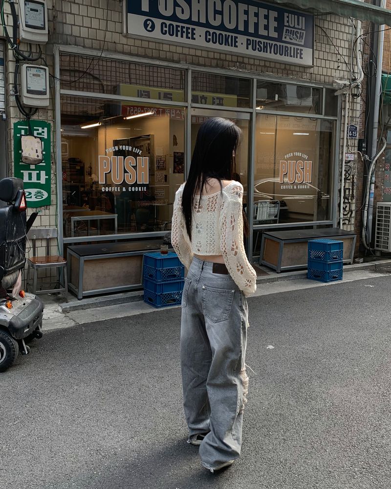 Grey damage wide pants