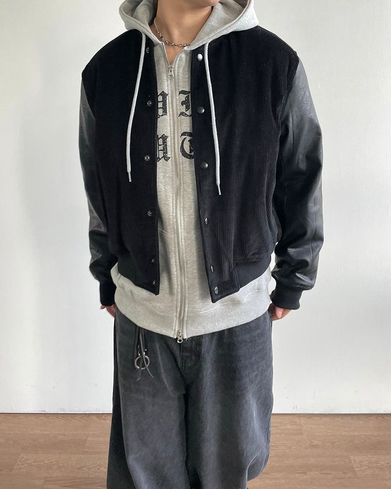 Baseball Corduroy Leather Jacket