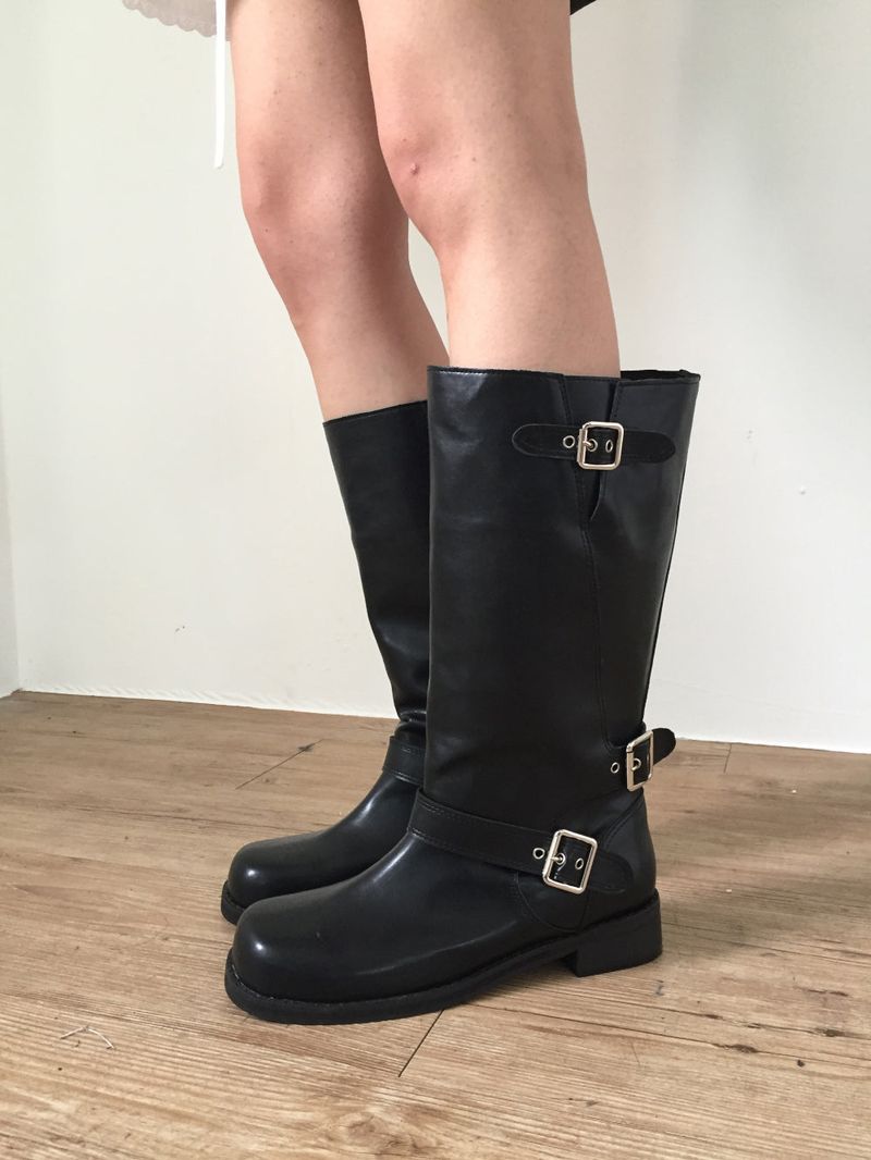 Buckle leather long boots (2color)
