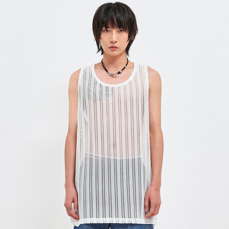 C Wear by the Genius（シーウェア バイザジーニアス）の「シースルークラフトニットスリーブレスホワイト（トップス）」