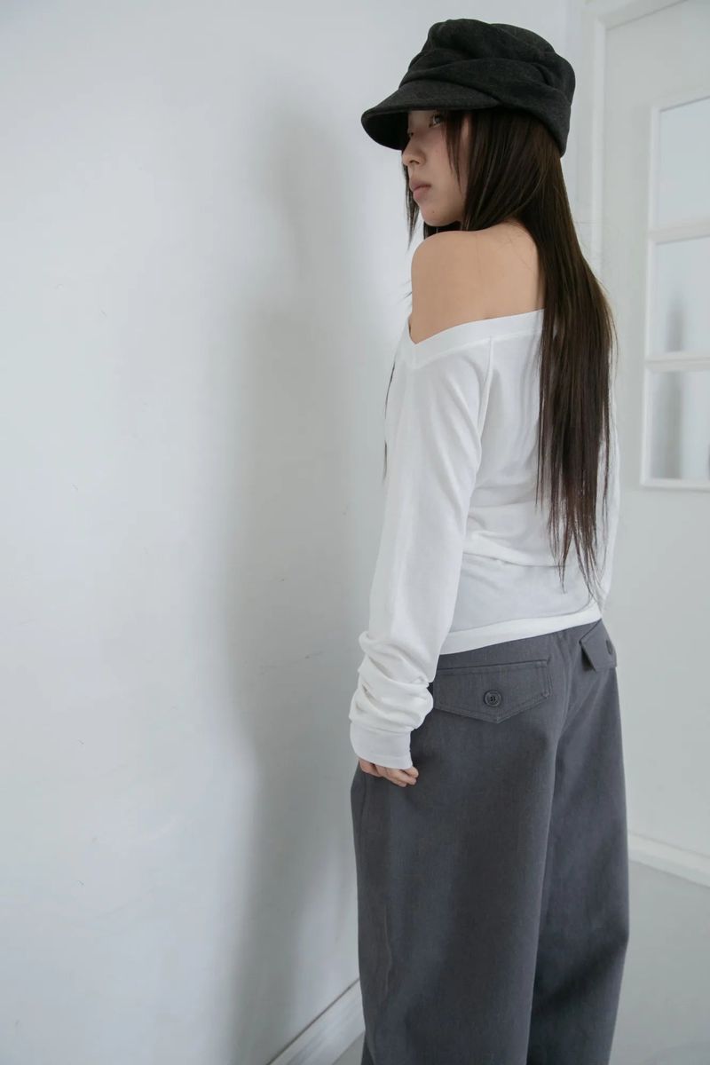 slim raglan off-shoulder top(4colors)