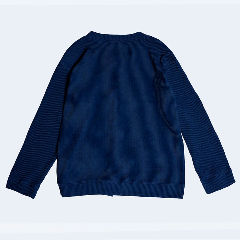 DAMP ROUND-NECK WAFFLE CARDIGAN_NAVY