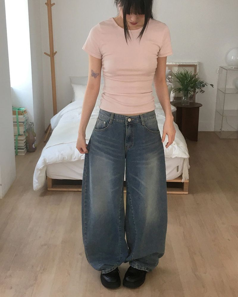 Kaol washed wide balloon denim pants