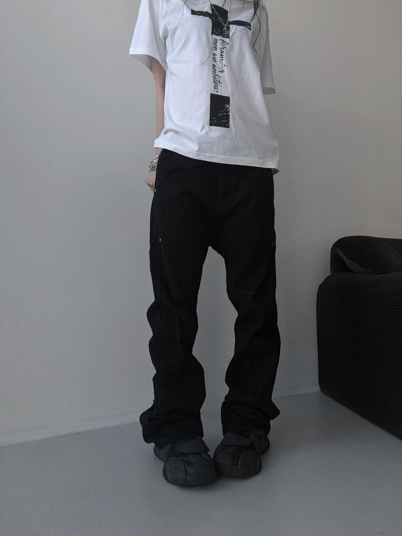 [unisex] back zipper cutting baggy pants 