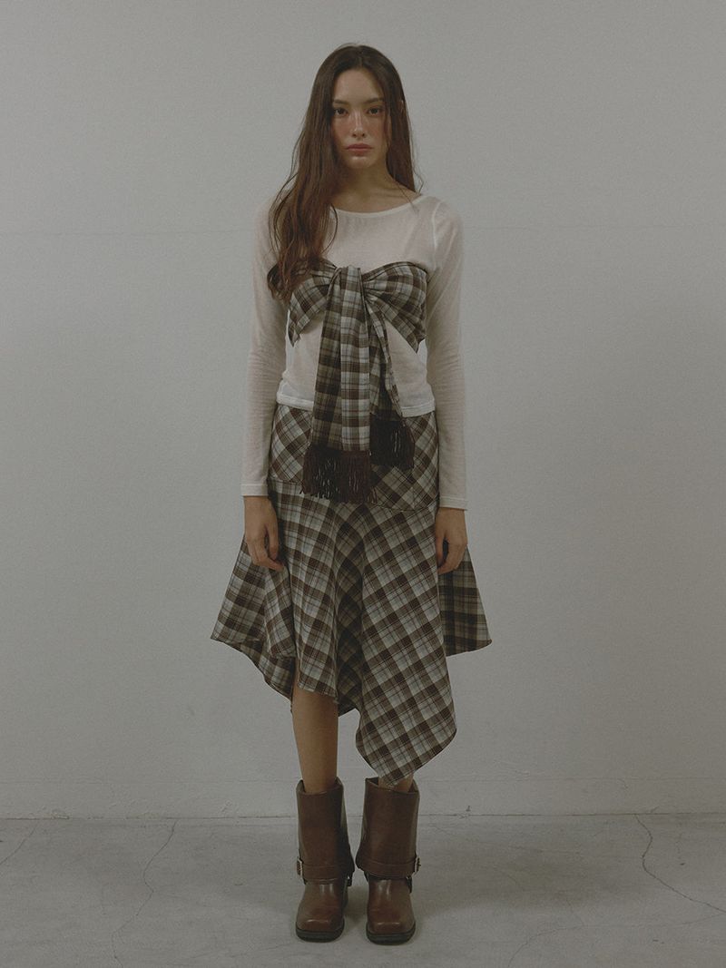 ASURA（アスラ）の「CHECK UNBALANCE HOOL SKIRT (BROWN)（Skirts）」