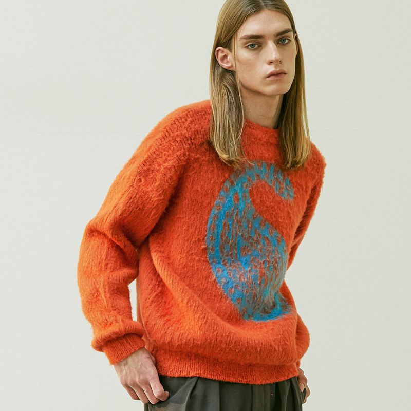 BULKY BRUSH PAISLEY SWEATER ORANGE