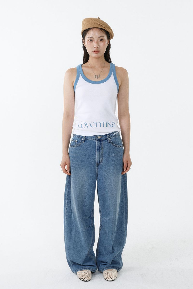 DEEP NECK SLEEVELESS TOP_SKY BLUE-WHITE