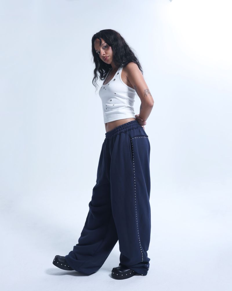 Line stud string sweatpants - Navy