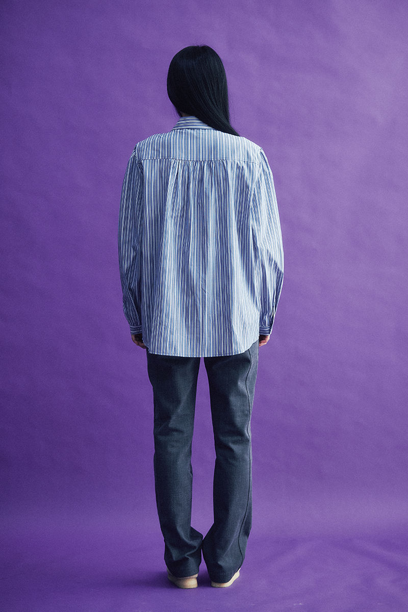 Stripe Frill Blouse (blue)
