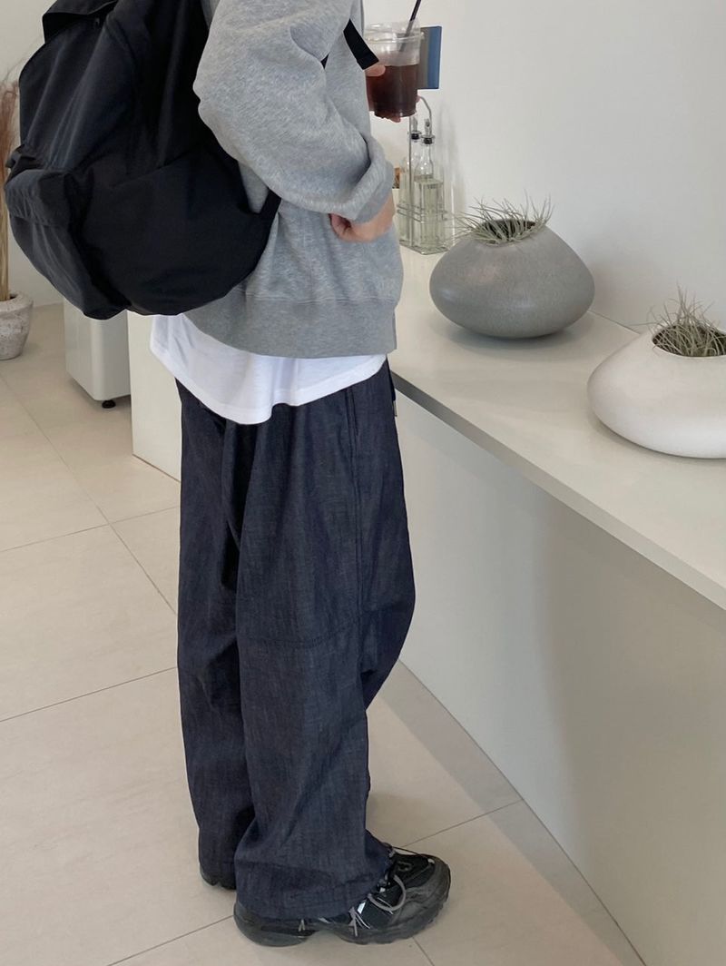 Space String ballon denim wide pants 2color