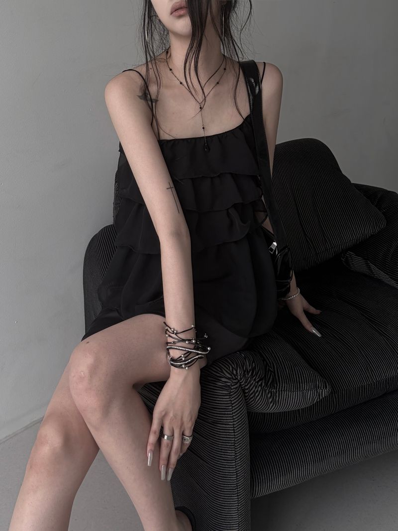 ruffle sheer bustier blouse (2color)