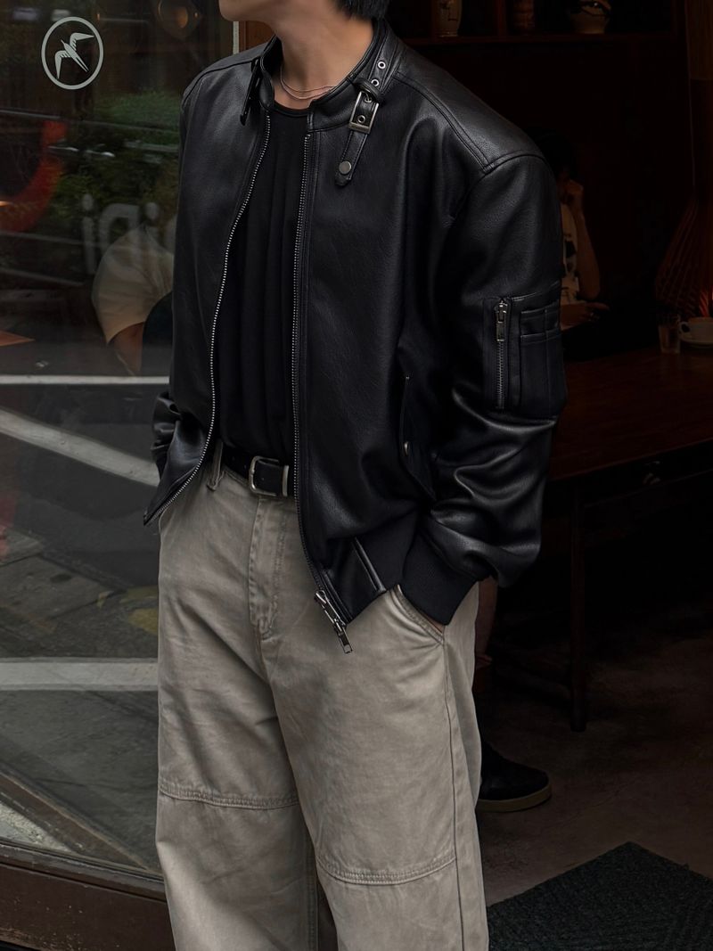 Belt leather ma-1 jacket