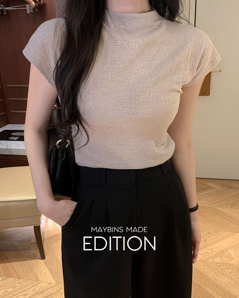 [MADE] Classy half‑neck wrinkle T‑shirt