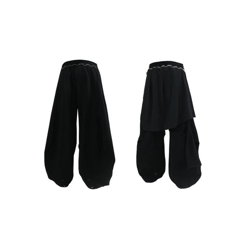 RELABEL('LABEL) detachable pleated solid deconstructed casual wide-leg sweatpants with elastic waist