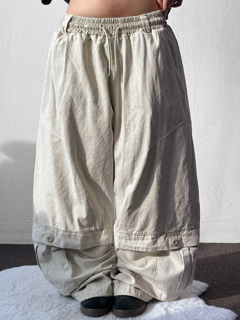 Low Button Pig Light Belted Wide Long Pants 3 Colors