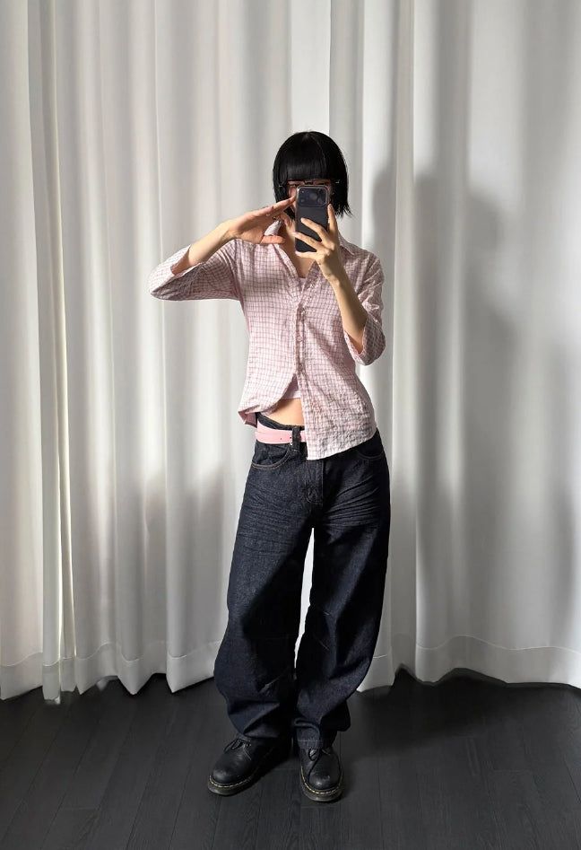 DART CURVED DENIM PANTS
