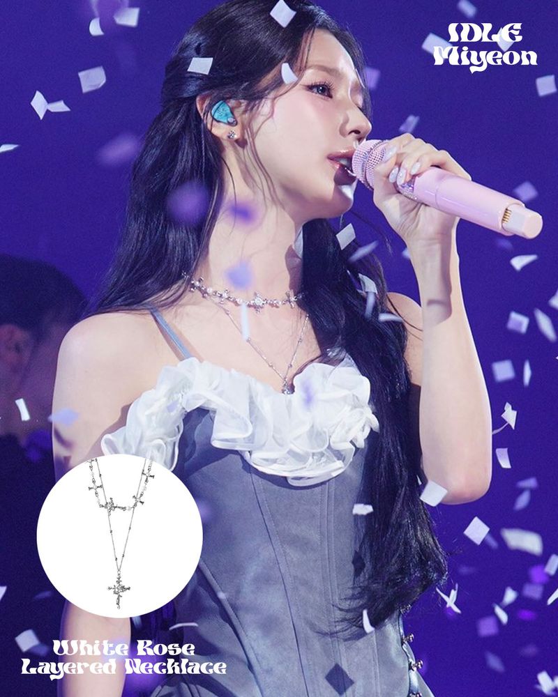 [IVE Rei, IDLE Miyeon Pick!] White Rose Layered Necklace