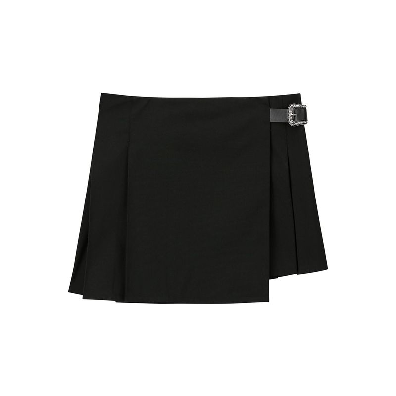 0 9 buckle pleats wrap skirt - BLACK